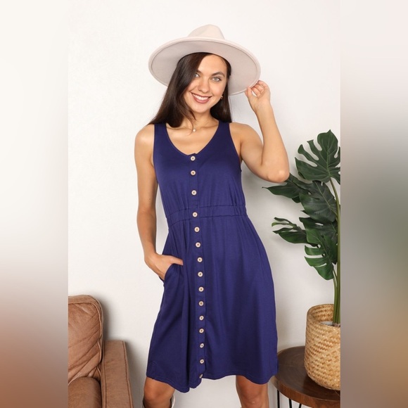 Double Take Button Front Empire Waist Sleeveless Slit Magic Dress - Picture 1 of 14